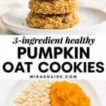 3-ingredient pumpkin oat cookies with chocolate chips stacked on a plate