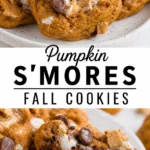 Pumpkin s’mores fall cookies with toasted marshmallow and melty chocolate
