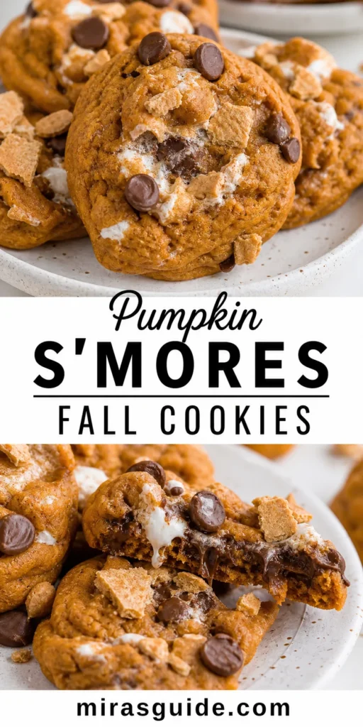 Pumpkin s’mores fall cookies with toasted marshmallow and melty chocolate