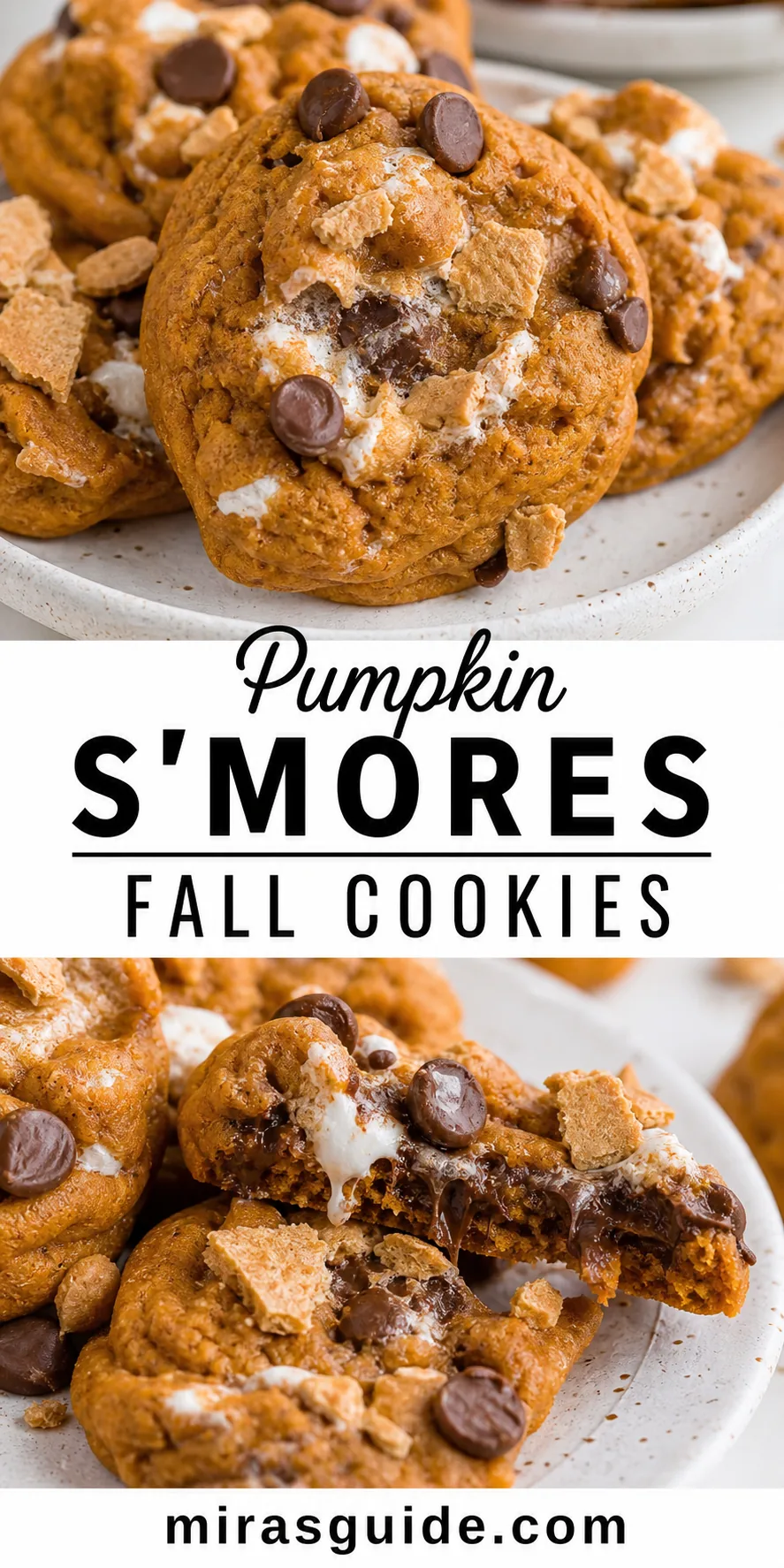 Pumpkin s’mores fall cookies with toasted marshmallow and melty chocolate