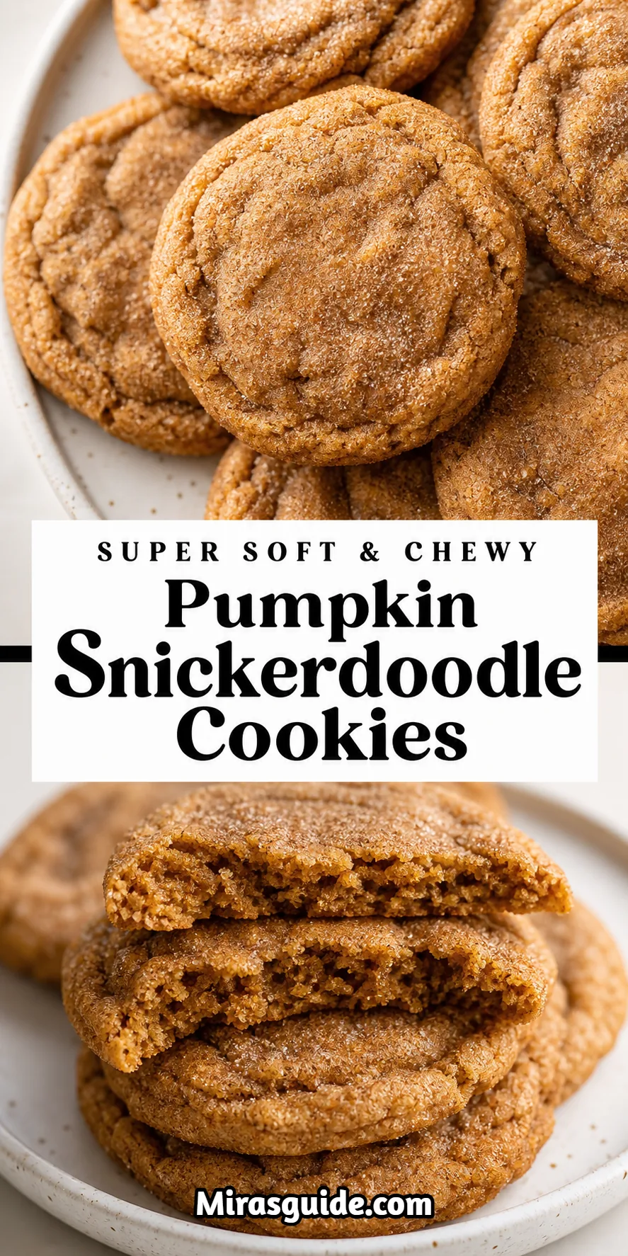 Chewy pumpkin snickerdoodle cookies with cinnamon sugar