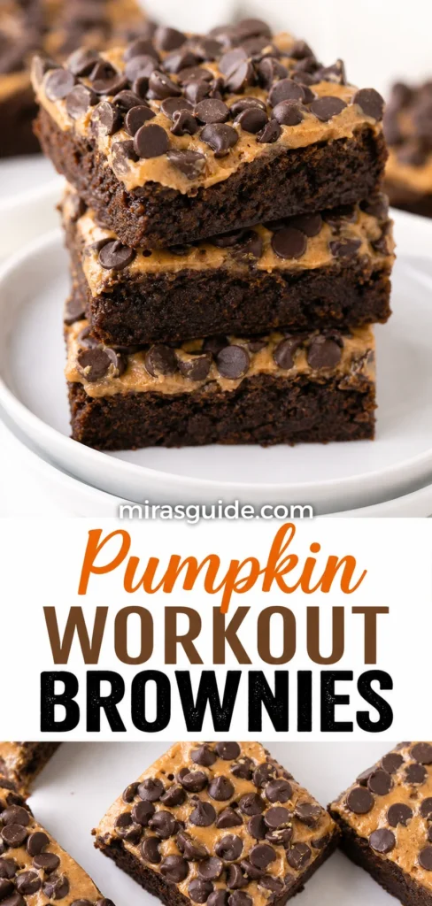 Pumpkin workout brownies stacked with chocolate chips on top
