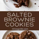 Salted brownie crinkle cookies broken open with molten chocolate and sea salt flakes