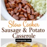 Slow cooker sausage and potato casserole with kielbasa, hash browns, and cheddar