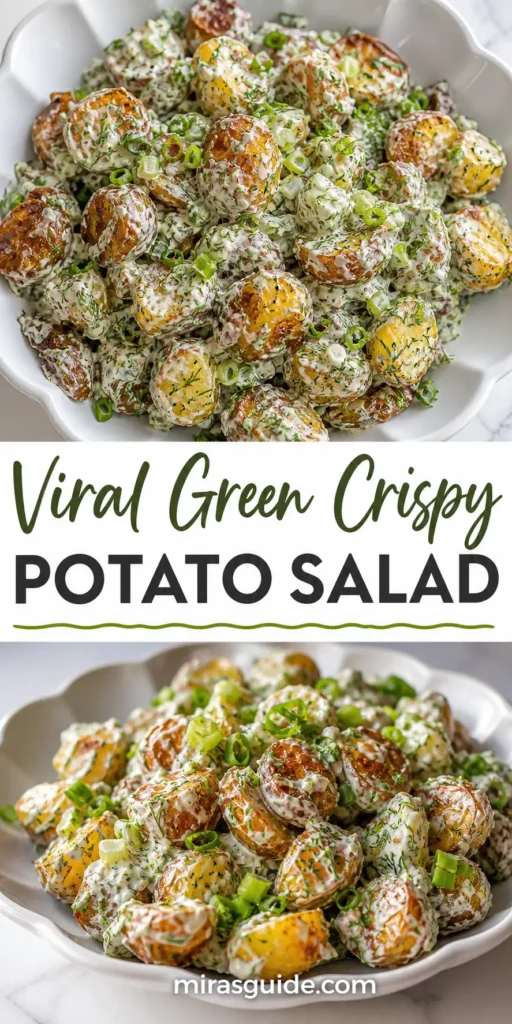 Viral crispy smashed potato salad with roasted baby potatoes, dill, and creamy dressing