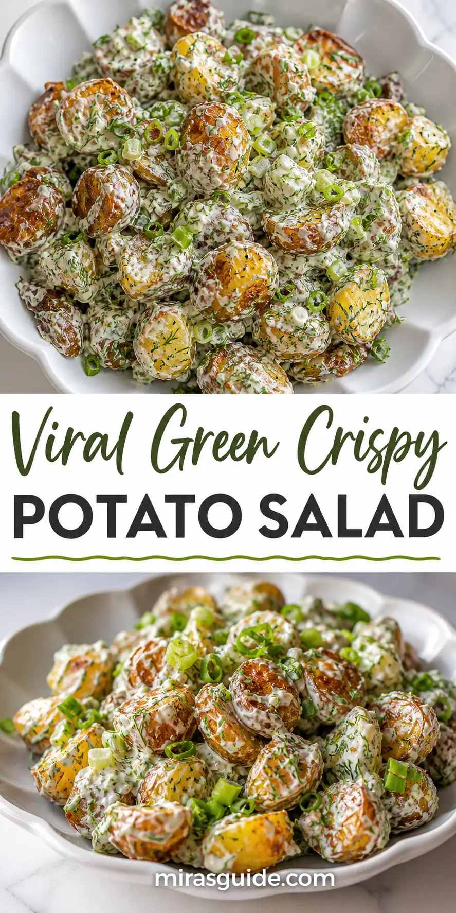 Viral crispy smashed potato salad with roasted baby potatoes, dill, and creamy dressing