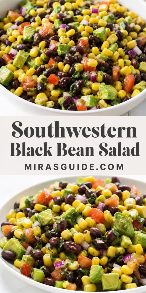 Southwestern black bean salad with corn, avocado, and tomato