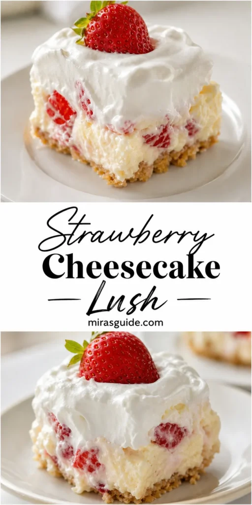 Strawberry cheesecake lush with fresh strawberries over a creamy cheesecake layer