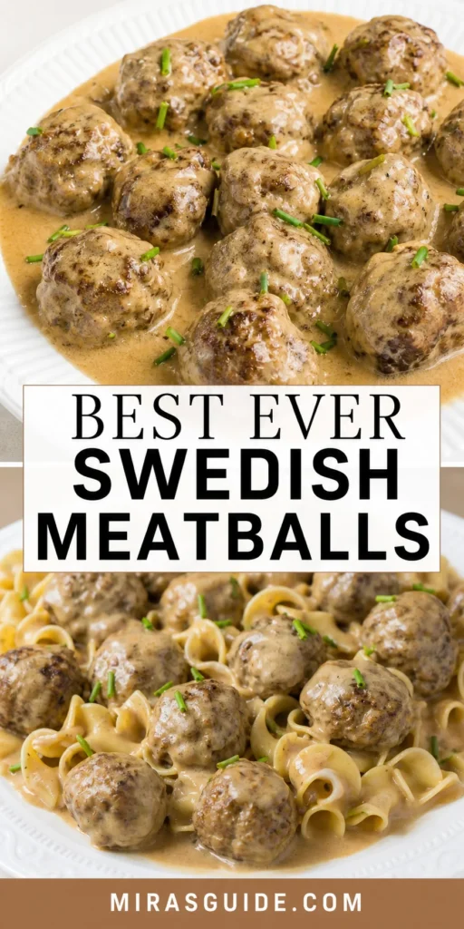 Swedish meatballs in cream gravy over egg noodles