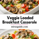 Veggie loaded breakfast casserole with mushrooms and peppers
