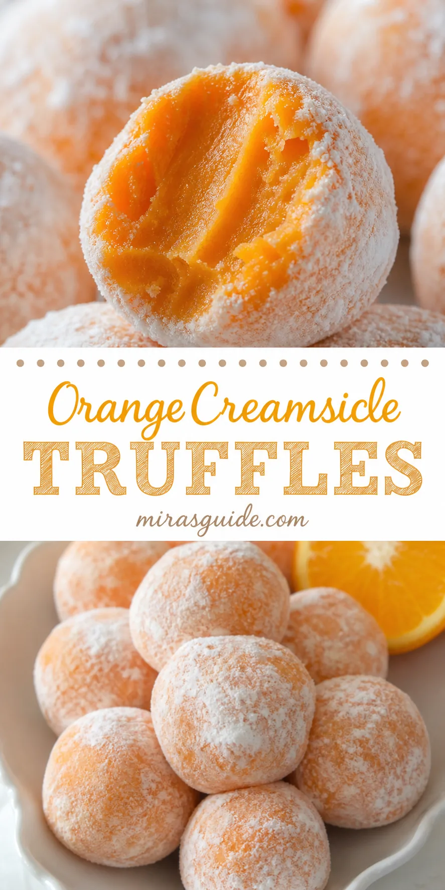 White chocolate orange creamsicle truffles dusted with orange zest