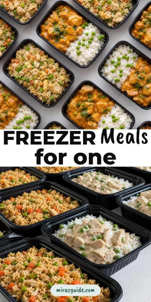 Freezer Meals for One (20 Single-Serving Recipes) — freezer meal prep pin graphic