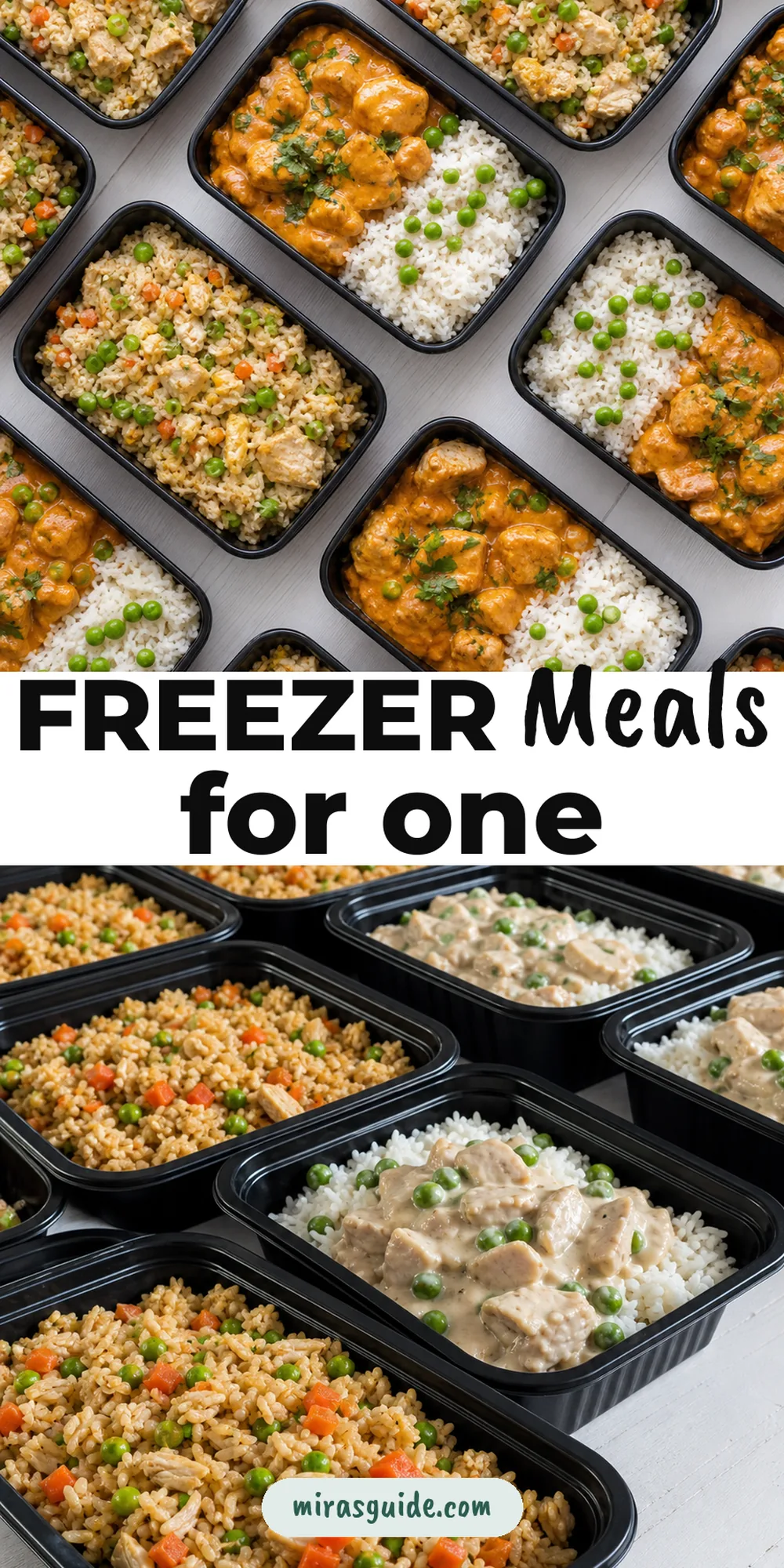 Freezer Meals for One (20 Single-Serving Recipes) — freezer meal prep pin graphic