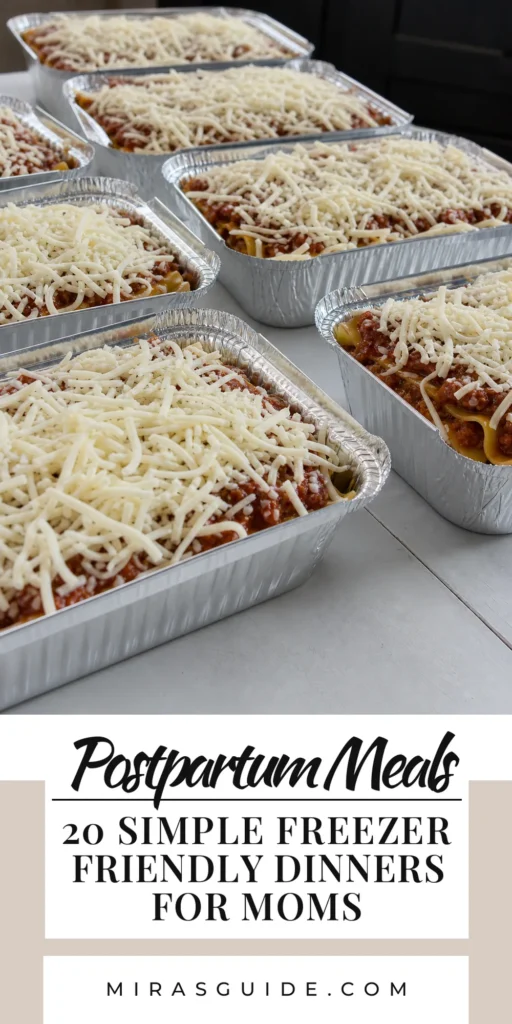 20 Postpartum Freezer Meals for Recovery — freezer meal prep pin graphic