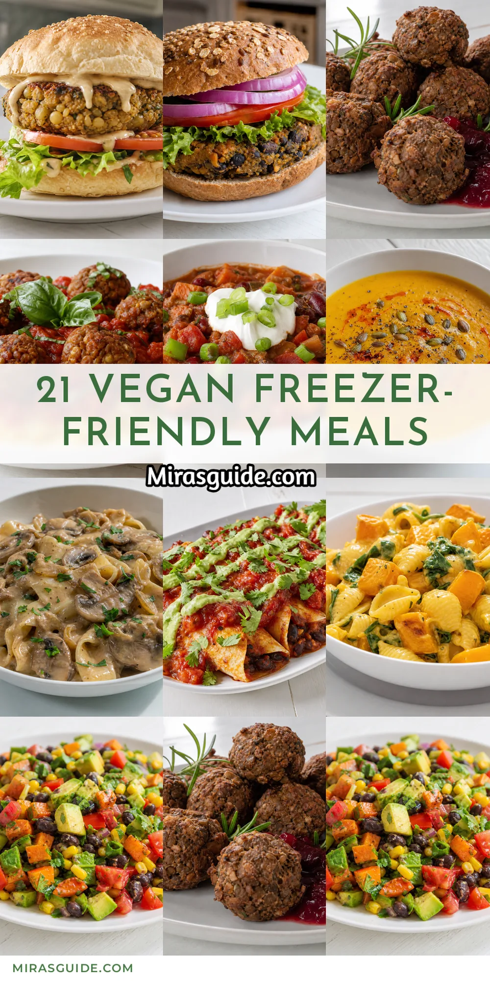 21 Vegan Freezer Meals and Snacks (Freezer-Friendly) — freezer meal prep pin graphic