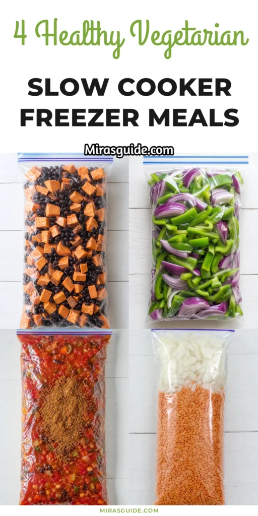 4 Vegetarian Slow Cooker Freezer Meals (16 Bags) — freezer meal prep pin graphic