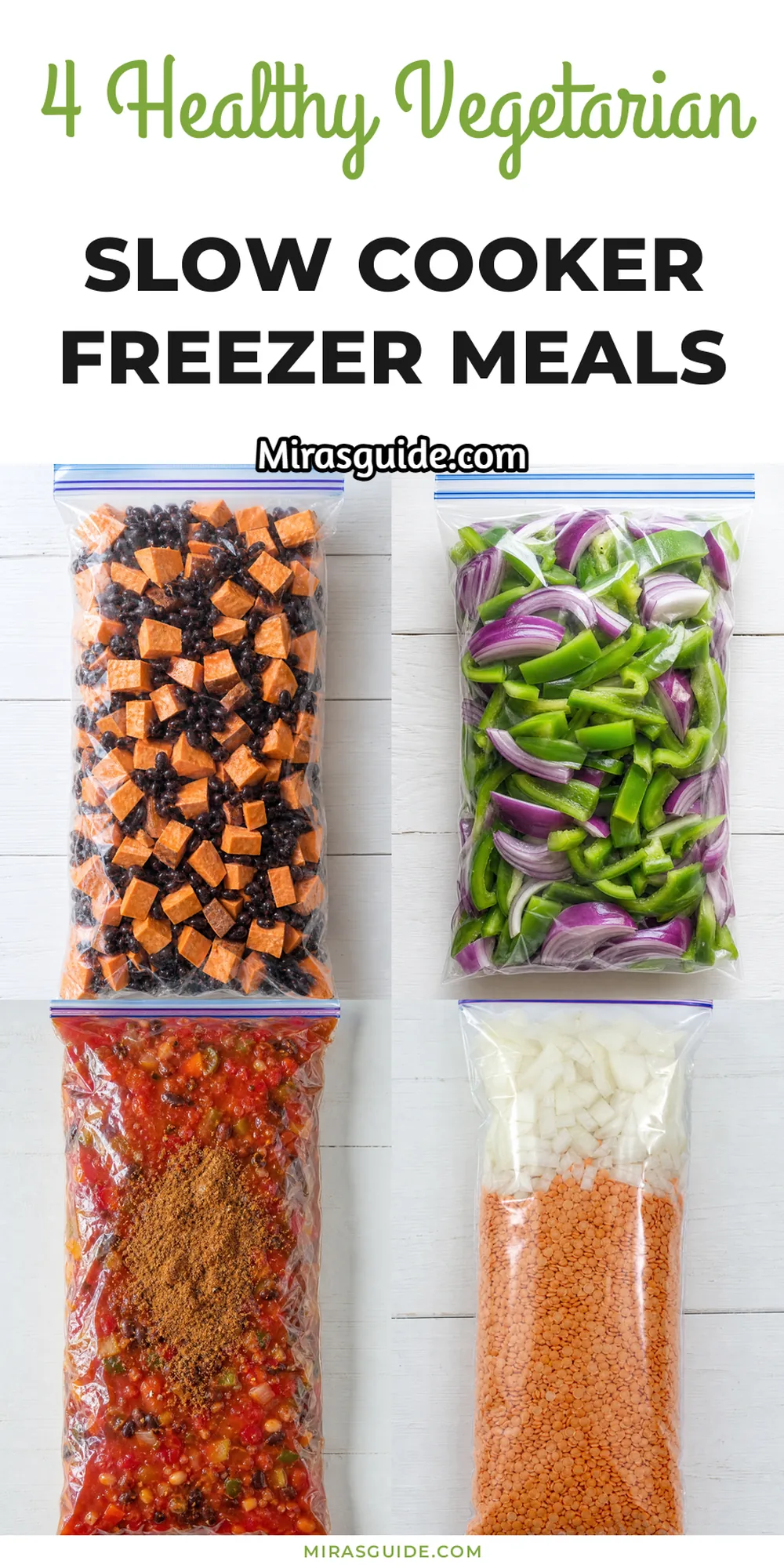 4 Vegetarian Slow Cooker Freezer Meals (16 Bags) — freezer meal prep pin graphic
